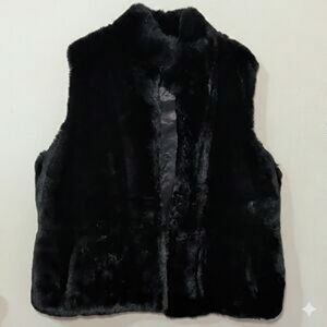 *NWOT* Lands End Black Faux Fur Vest, Mid-Hip Length, Size M
